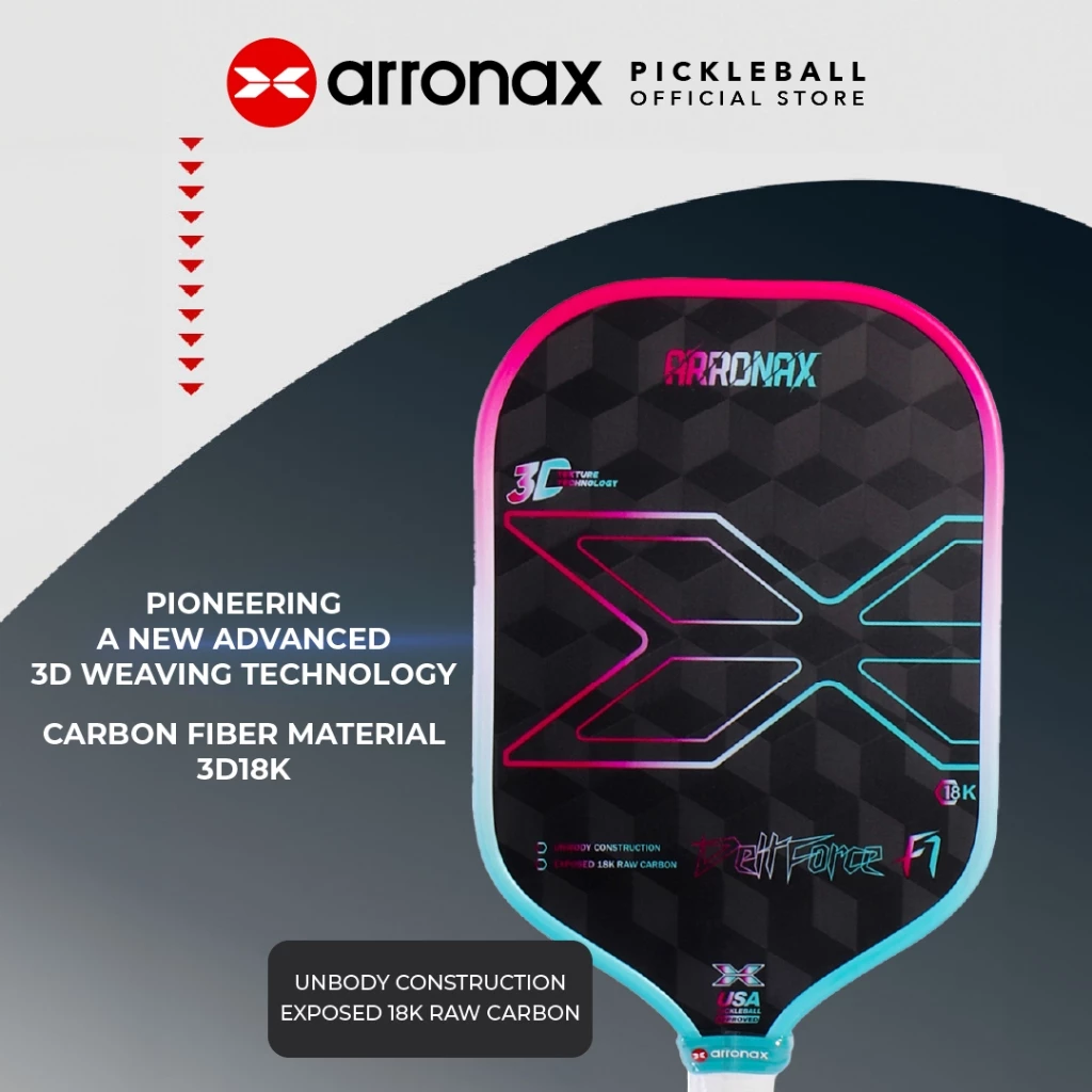 Arronax DELLFORCE F1 18K Carbon Fiber Control & Power Pickleball Paddle -- 16mm